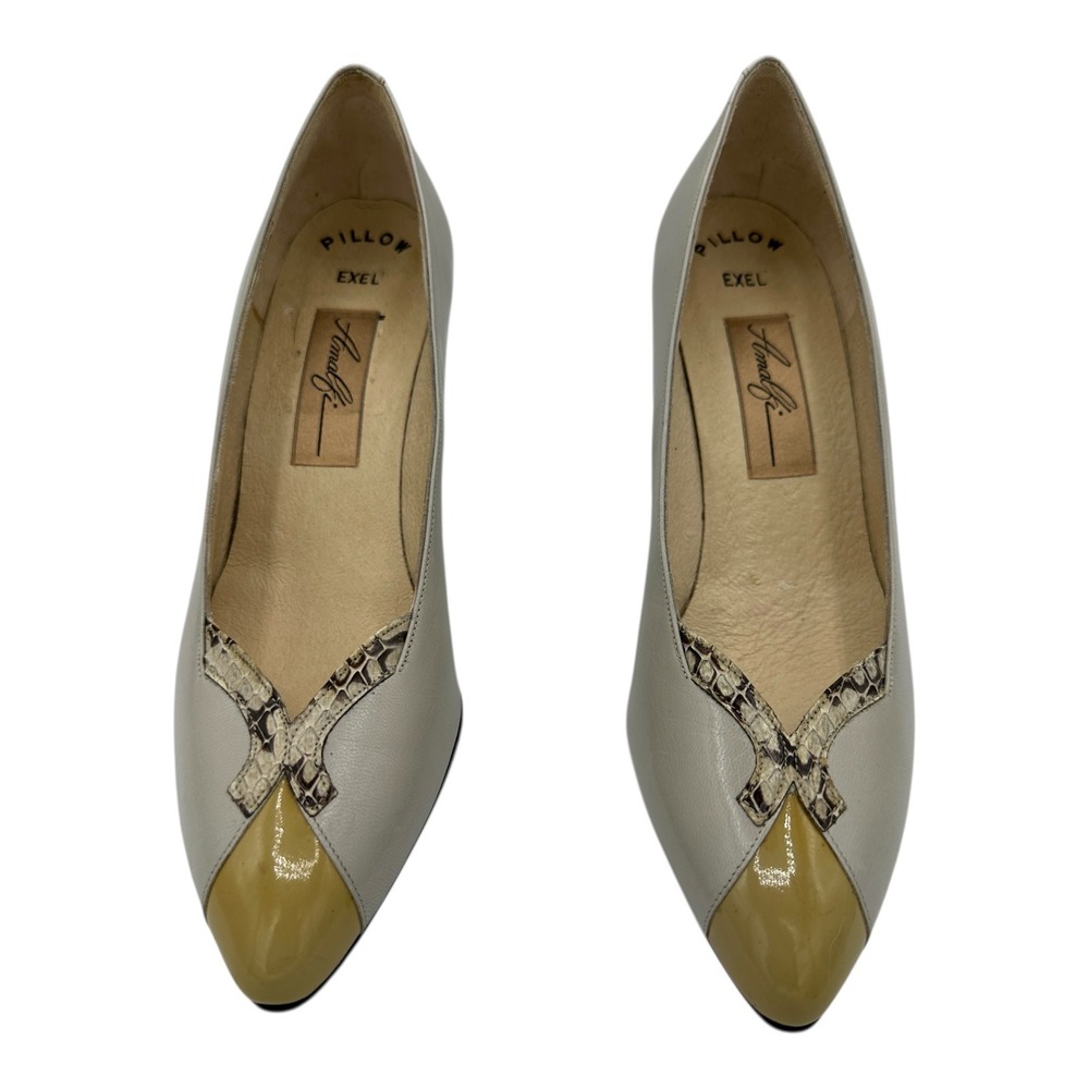 Amalfi Pillow Exel Women's Gray Snakeskin Accent Block Heel Pumps Size 8